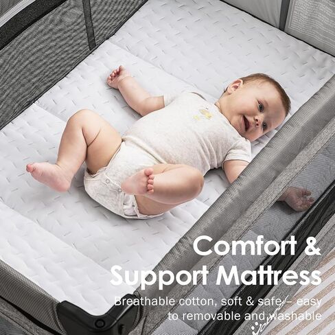 4-in-1 Baby Bassinet with Mattress - One-Push Setup Playard - Bedside Crib with Diaper Changer from Newborn to Toddler (Grey) in Saudi Arabia