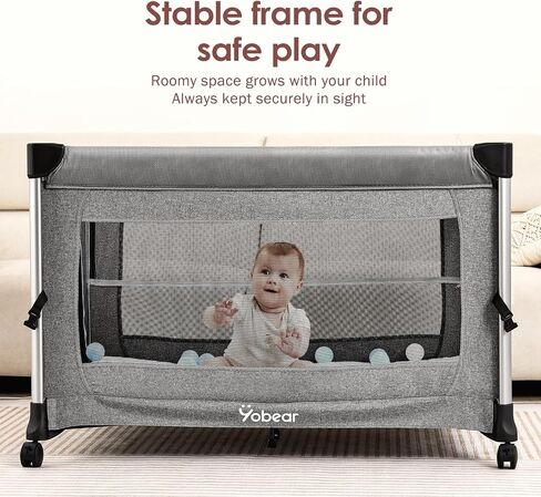 4-in-1 Baby Bassinet with Mattress - One-Push Setup Playard - Bedside Crib with Diaper Changer from Newborn to Toddler (Grey) in Saudi Arabia