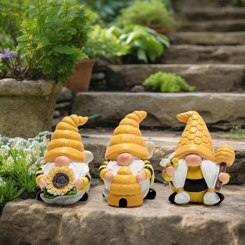 Hodao Spring Bumble Bee Gnome Figurine - Cute Garden Decor with Sunflower Accents, Yellow Bee Statue for Spring Home Table Decor, Unique Gifts for Nature Lovers in Kuwait