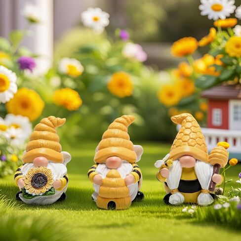 Hodao Spring Bumble Bee Gnome Figurine - Cute Garden Decor with Sunflower Accents, Yellow Bee Statue for Spring Home Table Decor, Unique Gifts for Nature Lovers in Kuwait