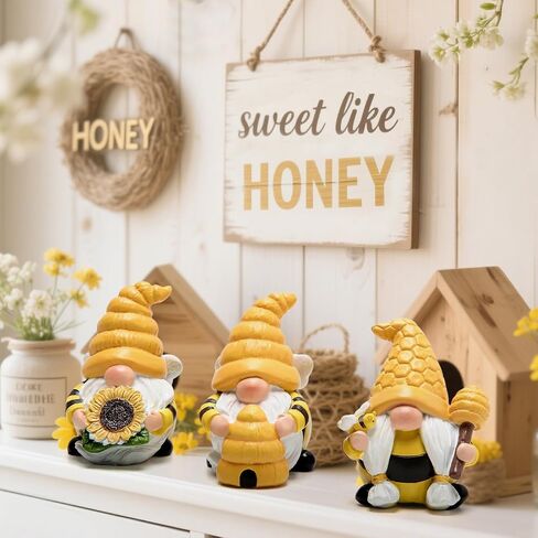 Hodao Spring Bumble Bee Gnome Figurine - Cute Garden Decor with Sunflower Accents, Yellow Bee Statue for Spring Home Table Decor, Unique Gifts for Nature Lovers in Kuwait