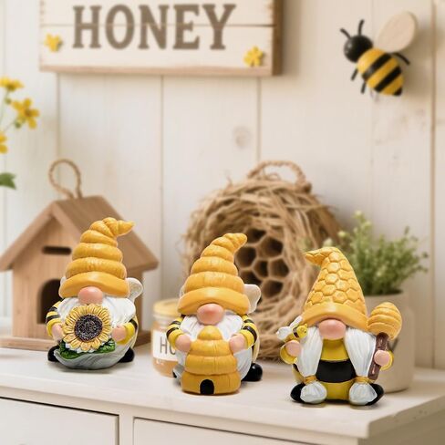 Hodao Spring Bumble Bee Gnome Figurine - Cute Garden Decor with Sunflower Accents, Yellow Bee Statue for Spring Home Table Decor, Unique Gifts for Nature Lovers in Kuwait