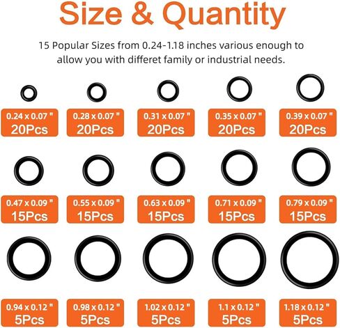 طقم حلقات مطاطية 200 بكسل ، و 15 مقاسًا من 6 إلى 30 مم مجموعة من حشية السيليكون الختم O-Ring مجموعة ، من أجل غسالات السباكة والسيارات وحنفية ، وتوصيلات الهواء أو الغاز ، ومقاومة الزيت والحرارة مع صندوق in Kuwait