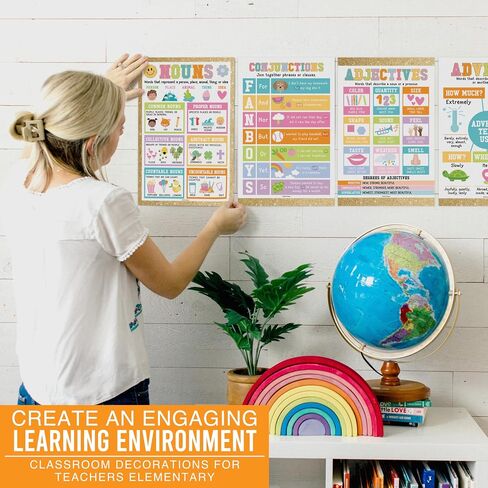 Hadley Designs Parts of Speech Posters For Classroom Must Haves - 12 English Grammar Posters for Classroom, Writing Process Language Arts Elementary & Middle School, Retro ELA Decor in Saudi Arabia