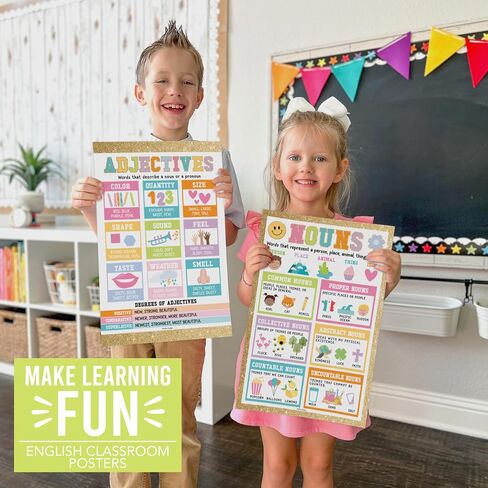 Hadley Designs Parts of Speech Posters For Classroom Must Haves - 12 English Grammar Posters for Classroom, Writing Process Language Arts Elementary & Middle School, Retro ELA Decor in Saudi Arabia