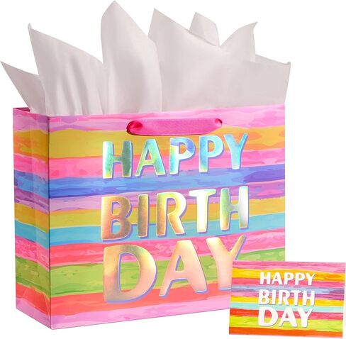 SUNCOLOR 13" Large Birthday Gift Bag with Tissue Paper&Greeting Card-For Kids,Moms,Girls' Birthday in Saudi Arabia