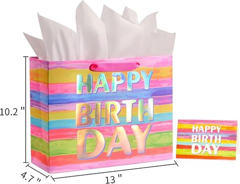 SUNCOLOR 13" Large Birthday Gift Bag with Tissue Paper&Greeting Card-For Kids,Moms,Girls' Birthday in Saudi Arabia