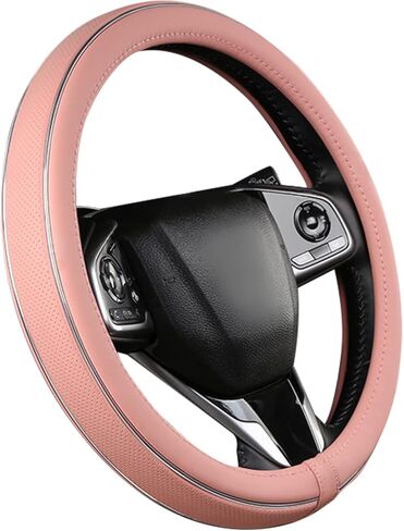 Green Car Steering Wheel Cover, Anti Slip Breathable Comfort Leather with Silver Bright Fiber Strip, Universal Protector for All Season 15 inch Fit Most Cars in Kuwait