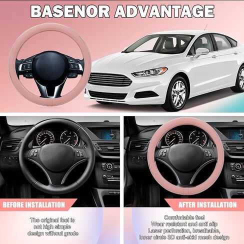 Green Car Steering Wheel Cover, Anti Slip Breathable Comfort Leather with Silver Bright Fiber Strip, Universal Protector for All Season 15 inch Fit Most Cars in Kuwait