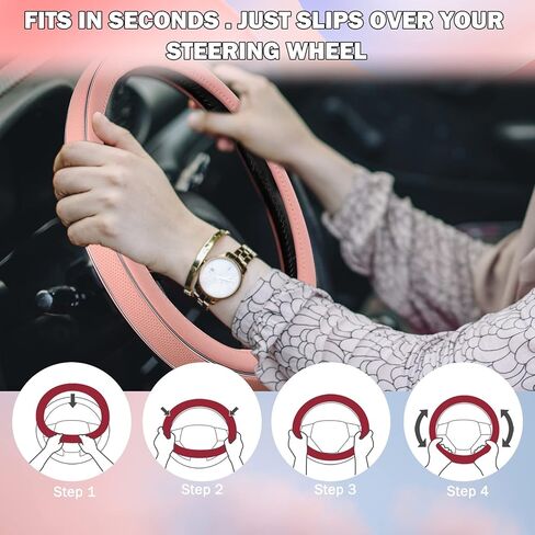Green Car Steering Wheel Cover, Anti Slip Breathable Comfort Leather with Silver Bright Fiber Strip, Universal Protector for All Season 15 inch Fit Most Cars in Kuwait