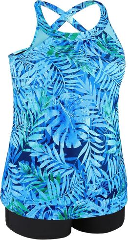 Women Plus Size Tankini Swimsuits with Shorts Tummy Control Two Piece Blouson Bathing Suits High Neck Swimwear Blue Star in Kuwait