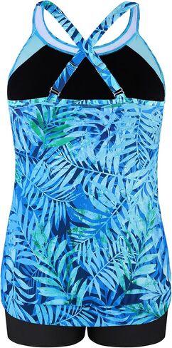 Women Plus Size Tankini Swimsuits with Shorts Tummy Control Two Piece Blouson Bathing Suits High Neck Swimwear Blue Star in Kuwait