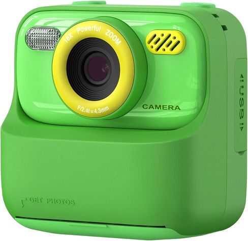 Instant Print Camera for Kids, 2.4 Inch Screen 1080P Kids Camera Instant Print with 2 Rolls Paper, Built in 32GB Card, for Boys & Girls (Black-Green) in Saudi Arabia