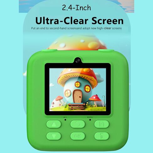 Instant Print Camera for Kids, 2.4 Inch Screen 1080P Kids Camera Instant Print with 2 Rolls Paper, Built in 32GB Card, for Boys & Girls (Black-Green) in Saudi Arabia