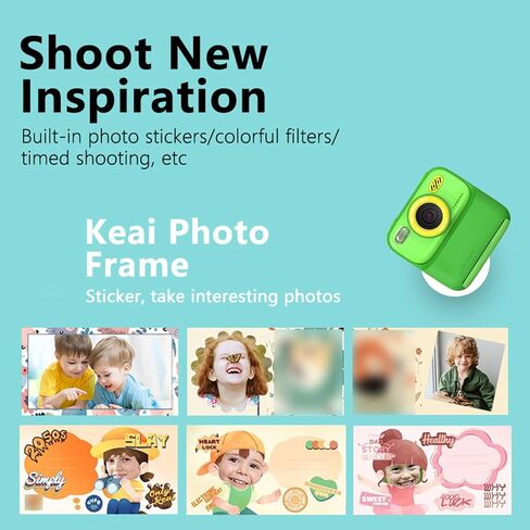 Instant Print Camera for Kids, 2.4 Inch Screen 1080P Kids Camera Instant Print with 2 Rolls Paper, Built in 32GB Card, for Boys & Girls (Black-Green) in Saudi Arabia