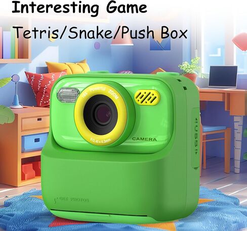 Instant Print Camera for Kids, 2.4 Inch Screen 1080P Kids Camera Instant Print with 2 Rolls Paper, Built in 32GB Card, for Boys & Girls (Black-Green) in Saudi Arabia
