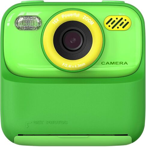 Instant Print Camera for Kids, 2.4 Inch Screen 1080P Kids Camera Instant Print with 2 Rolls Paper, Built in 32GB Card, for Boys & Girls (Black-Green) in Saudi Arabia