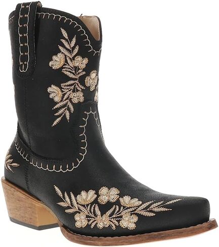 ROPER Womens Wynona Floral Embroidered Snip Toe Casual Boots Ankle Low Heel 1-2" - Black in Saudi Arabia