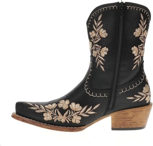 ROPER Womens Wynona Floral Embroidered Snip Toe Casual Boots Ankle Low Heel 1-2" - Black in Saudi Arabia