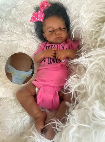 Zero Pam Black Reborn Baby Dolls Boy, 18 in Realistic Baby Doll, African American Newborn Baby, Silicone Baby Doll, Black Reborn Dolls Cloth Body with Accessories in Saudi Arabia