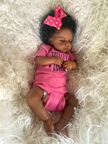 Zero Pam Black Reborn Baby Dolls Boy, 18 in Realistic Baby Doll, African American Newborn Baby, Silicone Baby Doll, Black Reborn Dolls Cloth Body with Accessories in Saudi Arabia