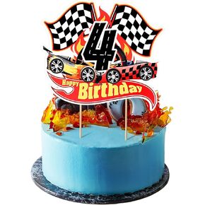 Maitys Race Car 5th Birthday Cake Topper Race Car Theme Birthday Party Supplies Checkered Flag Cupcake Decorations Photo Props for Boys Five Years Old in Kuwait