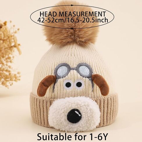 Cute Dog Baby Beanie Pompom Baby Boys Hat Infant Toddler Winter Knitted Beanies for Girls in Saudi Arabia
