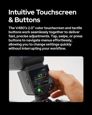 Godox V480 F GN50 TTL Camera Flash for Fujifilm, Built-in Touchscreen, 2.4G Wireless X System, Master/Slave Unit, 1.7s Recycle Time and 650 Full Power Flashes in Saudi Arabia