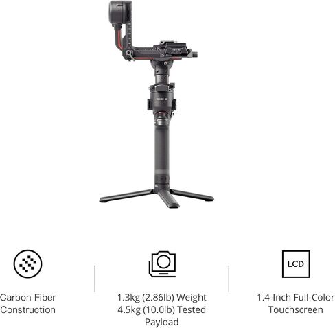 DJI RS 2 - مثبت جيمبال ثلاثي المحاور لكاميرات DSLR والكاميرات غير المرآة، نيكون، سوني، باناسونيك، كانون، فوجي، حمولة تم اختبارها 10 رطل، شاشة لمس كاملة الألوان 1.4 بوصة، هيكل من ألياف الكربون، أسود (متجدد) in Kuwait