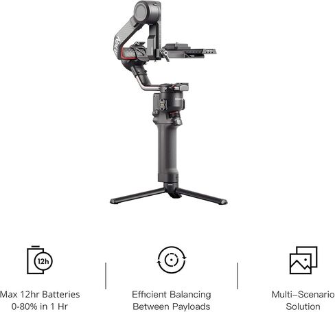 DJI RS 2 - مثبت جيمبال ثلاثي المحاور لكاميرات DSLR والكاميرات غير المرآة، نيكون، سوني، باناسونيك، كانون، فوجي، حمولة تم اختبارها 10 رطل، شاشة لمس كاملة الألوان 1.4 بوصة، هيكل من ألياف الكربون، أسود (متجدد) in Kuwait