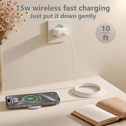 Mag_safe Magnetic Wireless Charger for iPhone 16 15 ، شحن سريع لشاحن Apple Magsafe 15W 6ft Cable و USB C Block Adapter لـ iPhone 16/16 Pro/Pro Max/15/14/13/12/Plus/16Pro 2Pack in Kuwait