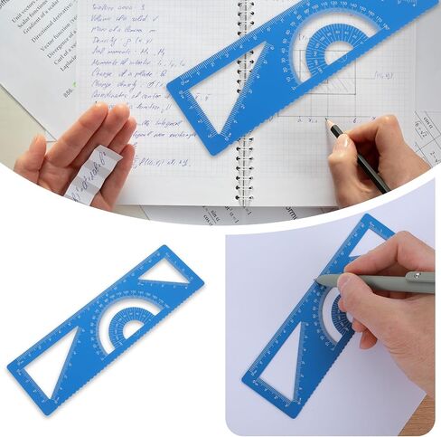 4-in-1 Small Metal Ruler 6 Inch, Multifunctional Drafting 15cm Straight Edge Ruler Portable Protractor Triangle Geometry Scale Digital for Teacher Learning Tool- Black in Saudi Arabia