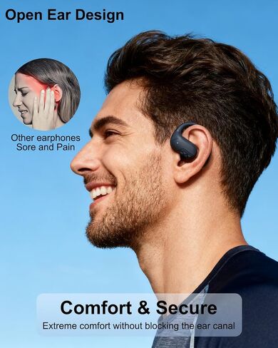Open Ear Headphones, Bluetooth Headphones V5.4 Wireless Sport Earbuds with Charging Case, IP54 Waterproof 50H Playtime Lightweight Design Fit for Cycling, Running, Walking, Workout in Saudi Arabia