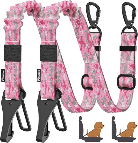 Pawaboo Dog Seat Belt for Car, Pet Car Seatbelt Headrest with Dual Leash, 360° No Tangle Dogs Cars Tethers for 2 Dogs with Shockproof Elastic Bungee, Adjustable Dog Cars Harness with Reflective Strips in Saudi Arabia