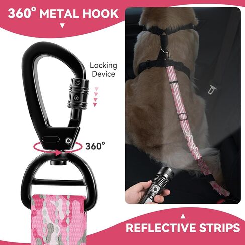 Pawaboo Dog Seat Belt for Car, Pet Car Seatbelt Headrest with Dual Leash, 360° No Tangle Dogs Cars Tethers for 2 Dogs with Shockproof Elastic Bungee, Adjustable Dog Cars Harness with Reflective Strips in Saudi Arabia