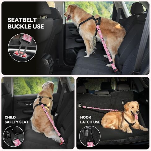 Pawaboo Dog Seat Belt for Car, Pet Car Seatbelt Headrest with Dual Leash, 360° No Tangle Dogs Cars Tethers for 2 Dogs with Shockproof Elastic Bungee, Adjustable Dog Cars Harness with Reflective Strips in Saudi Arabia
