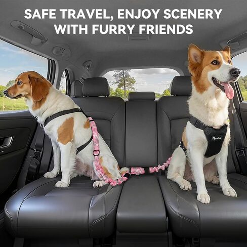 Pawaboo Dog Seat Belt for Car, Pet Car Seatbelt Headrest with Dual Leash, 360° No Tangle Dogs Cars Tethers for 2 Dogs with Shockproof Elastic Bungee, Adjustable Dog Cars Harness with Reflective Strips in Saudi Arabia