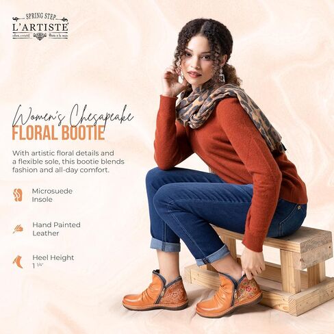 SPRING STEP L'Artiste Chesapeake Women's Floral Bootie - أزهار مطلية ، جلد مصقول ، نمط بوهيمي in Kuwait