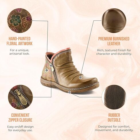 SPRING STEP L'Artiste Chesapeake Women's Floral Bootie - أزهار مطلية ، جلد مصقول ، نمط بوهيمي in Kuwait