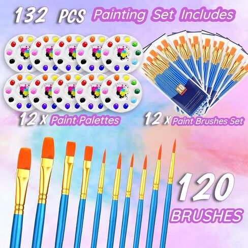 264pcs فرش الطلاء ذات قيمة فرش وألواح مجموعة ， 24pack من 240pcs فرش الطلاء بالجملة ، 24 صواني الطلاء ، رأس فرش أكريليك الفرش in Kuwait