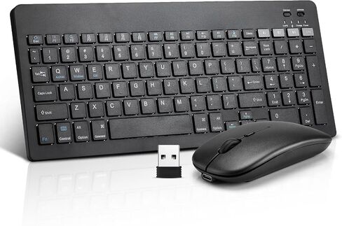 Bluetooth Keyboard and Mouse Combo Rechargeable Portable Wireless Keyboard Mouse Set for Apple iPad iPhone iOS 13 and Above Samsung Tablet Phone Smartphone Android Windows (Black) in Saudi Arabia