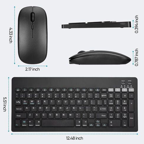 Bluetooth Keyboard and Mouse Combo Rechargeable Portable Wireless Keyboard Mouse Set for Apple iPad iPhone iOS 13 and Above Samsung Tablet Phone Smartphone Android Windows (Black) in Saudi Arabia