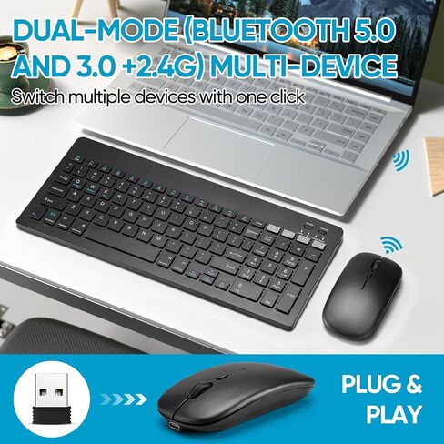 Bluetooth Keyboard and Mouse Combo Rechargeable Portable Wireless Keyboard Mouse Set for Apple iPad iPhone iOS 13 and Above Samsung Tablet Phone Smartphone Android Windows (Black) in Saudi Arabia