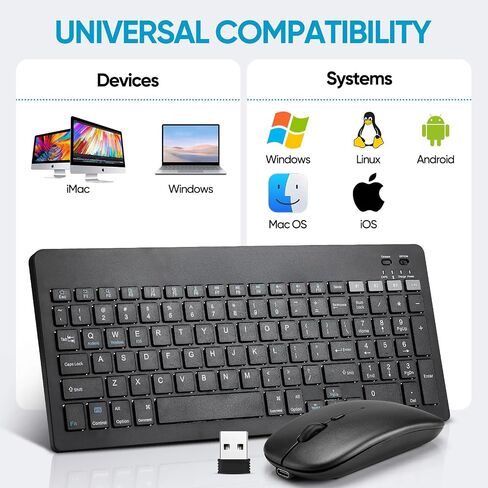 Bluetooth Keyboard and Mouse Combo Rechargeable Portable Wireless Keyboard Mouse Set for Apple iPad iPhone iOS 13 and Above Samsung Tablet Phone Smartphone Android Windows (Black) in Saudi Arabia