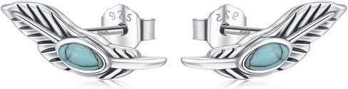 أقراط الريشة 925 Sterling Silver Fringquoise Stud أقراط المجوهرات الأمريكية الأصلية الهدايا الأصلية للنساء in Kuwait