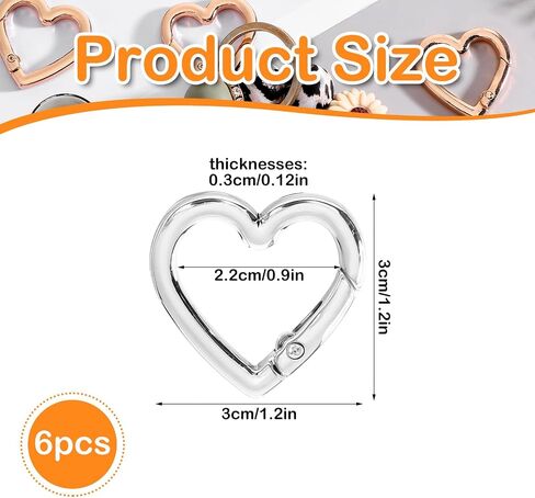 6 Pcs Gold Heart Shaped Key Ring, Heart Shaped Keychain Clip Gold Metal Key Ring for DIY Crafts Spring Snap Clasp Hook for Jewelry Making Handbag Accessories Bagpack Pursh in Saudi Arabia