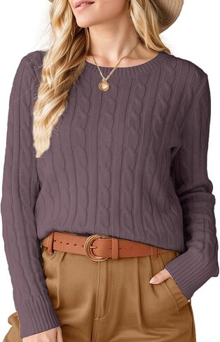 Womens Fall Sweaters 2025 Trendy Cable Knit Long Sleeve Crewneck Business Tops Casual Outfit Lightweight Sweater for Women in Kuwait