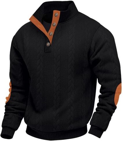 Men's Colorblock Pullover Sweaters Long Sleeve Stand Collar Quarter Button Knitted Sweatshirts Quilted Sweatshirt in Kuwait
