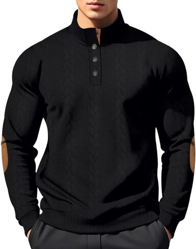 Men's Colorblock Pullover Sweaters Long Sleeve Stand Collar Quarter Button Knitted Sweatshirts Quilted Sweatshirt in Kuwait