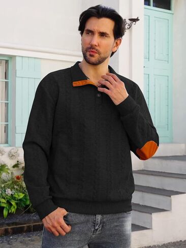 Men's Colorblock Pullover Sweaters Long Sleeve Stand Collar Quarter Button Knitted Sweatshirts Quilted Sweatshirt in Kuwait